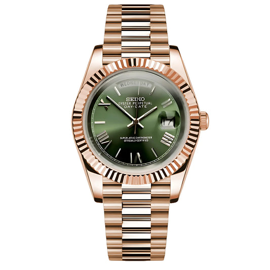 Seikodate rose gold olive-green roman